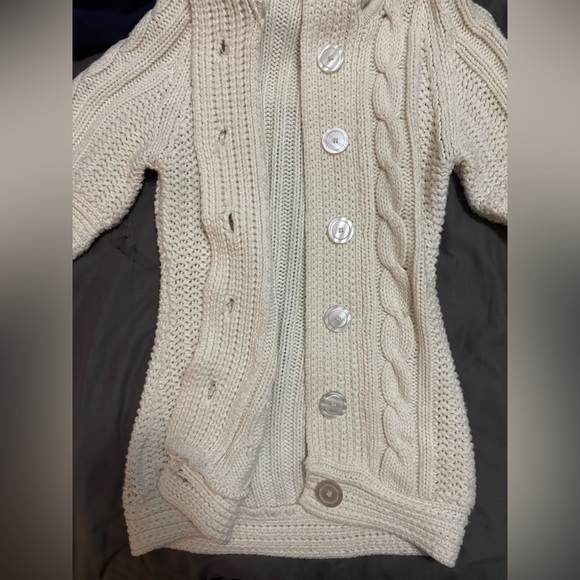 Y2K Wet Seal Women's Cream Cable Knit Short Sleeved Cardigan - Picture 7 of 8